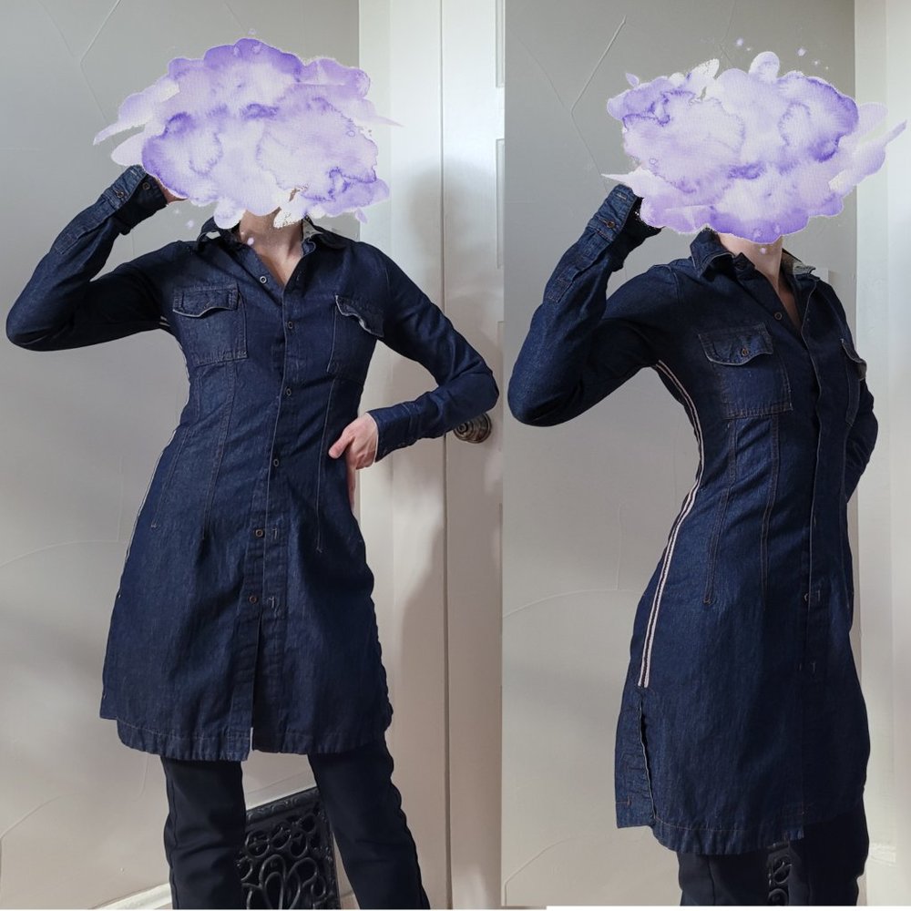 Elementi Dark Wash Denim Trenchcoat with Camo Accents